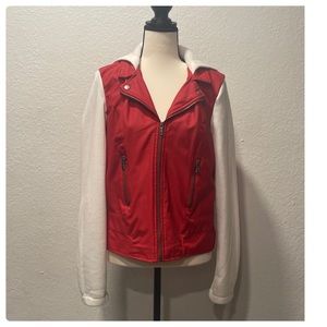 New look hooded women's Red and White thin jacket Size L.